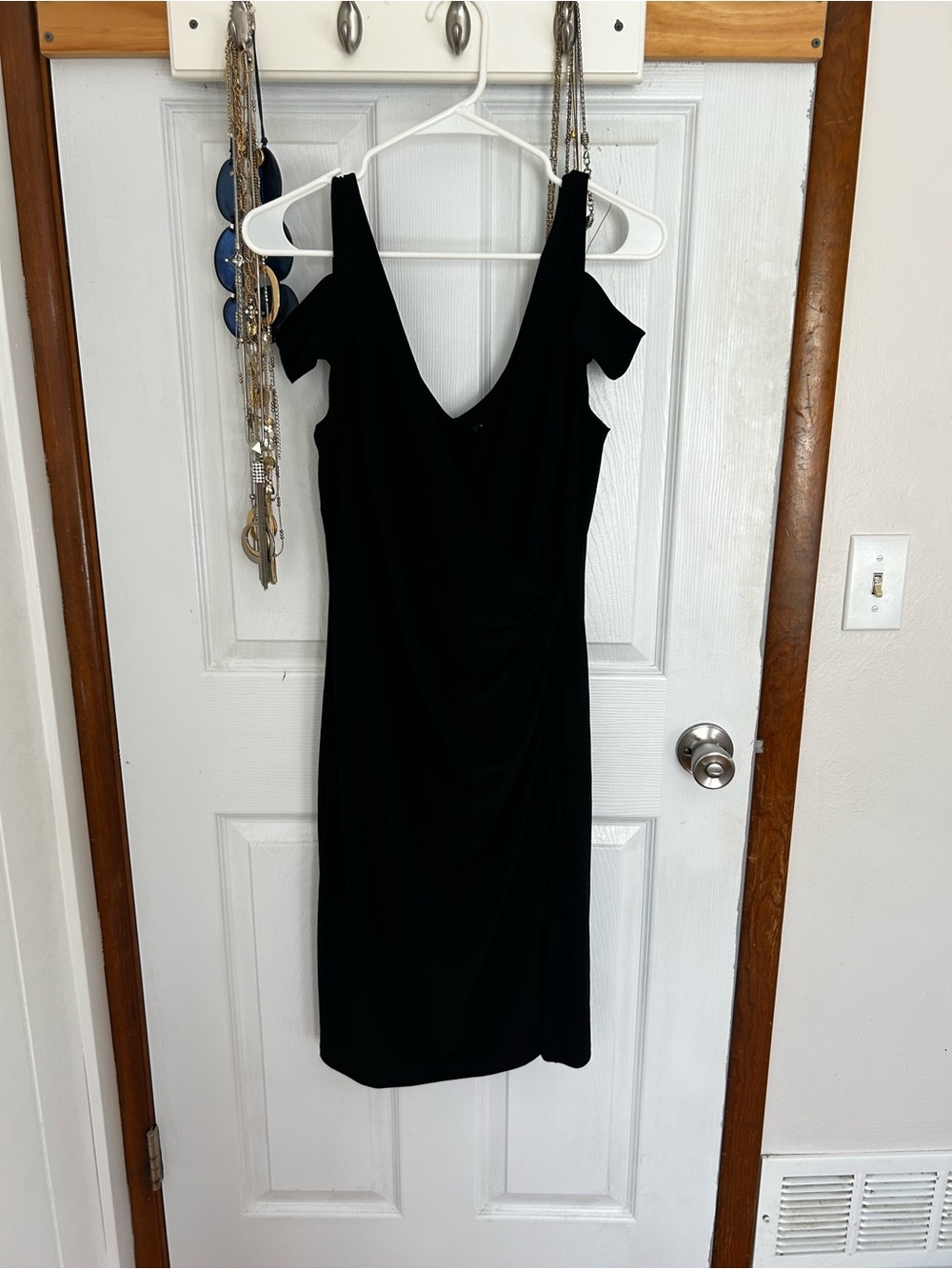 Ralph Lauren Black Cold-Shoulder V-Neck Midi Dress